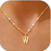 Colorful Resin Letter Pendant Necklace For Women With Gold Tone Stainless Steel Choker Chain Electroplated Light Luxury Style
