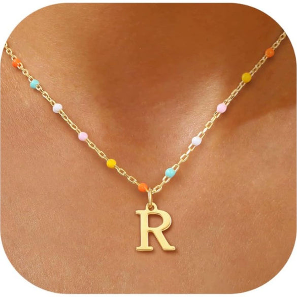 Colorful Resin Letter Pendant Necklace For Women With Gold Tone Stainless Steel Choker Chain Electroplated Light Luxury Style