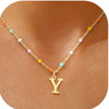 Colorful Resin Letter Pendant Necklace For Women With Gold Tone Stainless Steel Choker Chain Electroplated Light Luxury Style