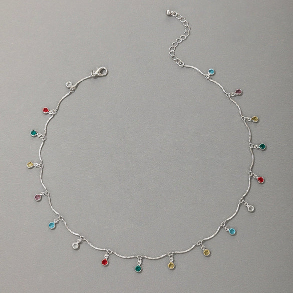 Colorful Round Bead Tassel Candy Color Dropshaped Electroplated Alloy Necklace