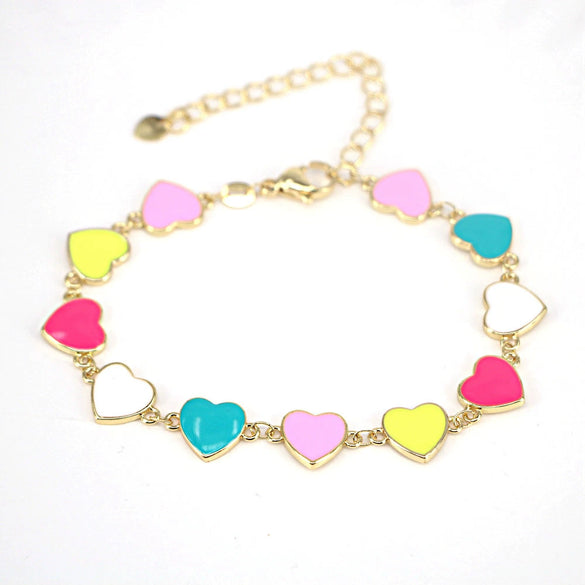 Colorful Smiley Heart Shaped Copper Bracelet For Women Simple Bohemian Geometric Electroplated Couple Jewelry