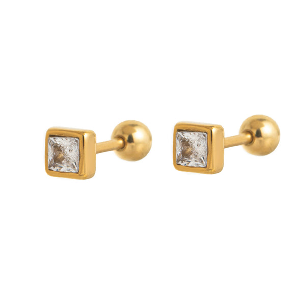 Colorful Twelve Birthstone Square Geometric Earrings And Necklace Accessories For Women Titanium Steel Material With Diamonds Design