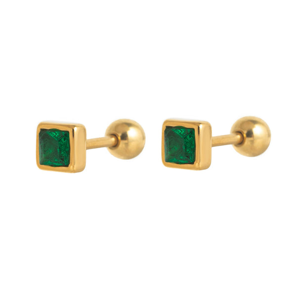 Colorful Twelve Birthstone Square Geometric Earrings And Necklace Accessories For Women Titanium Steel Material With Diamonds Design