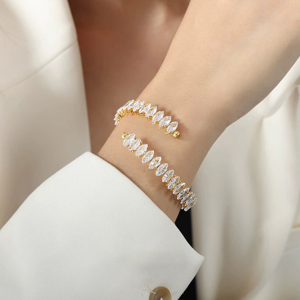 Colorful Zircon Diamond Shaped Open Bracelet In Titanium Steel With Electroplating For Women