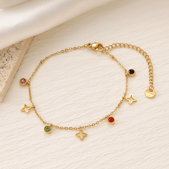 Colorful Zircon Geometric Pattern Titanium Steel 18K Gold Plated Bracelets For Women Fashionable Jewelry Accessories