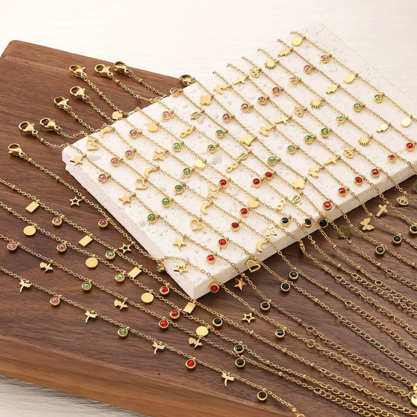 Colorful Zircon Geometric Pattern Titanium Steel 18K Gold Plated Bracelets For Women Fashionable Jewelry Accessories