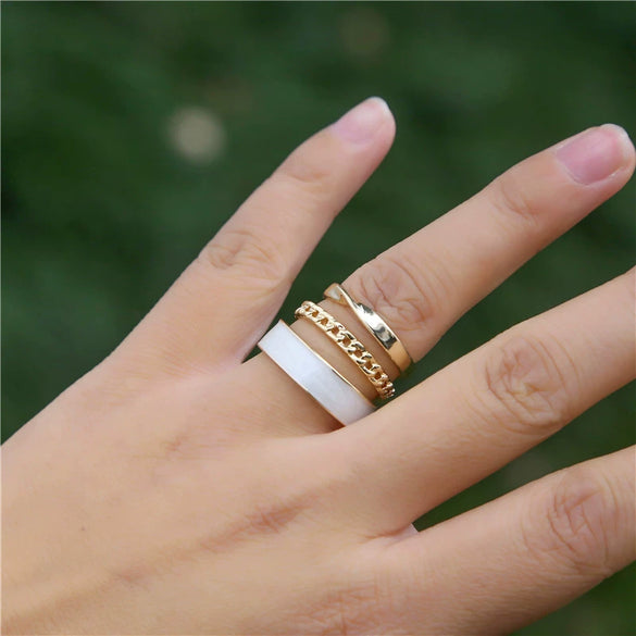 Combination Oil Drop Ring Alloy Electroplated Geometric Style Unisex