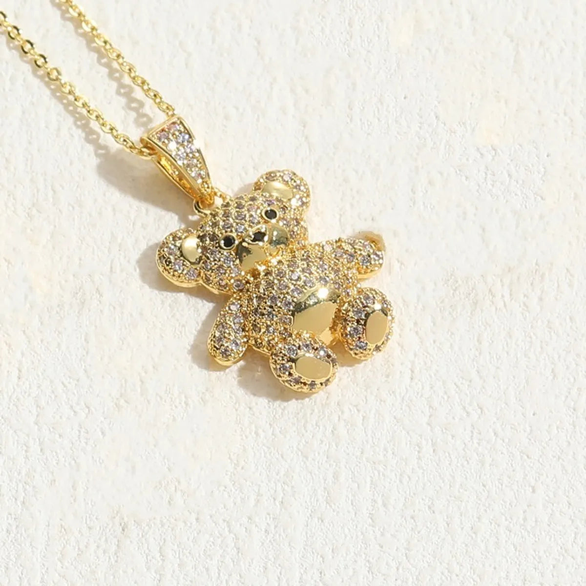 Commute Bear Copper 14k Gold Plated Zircon Necklace In Bulk