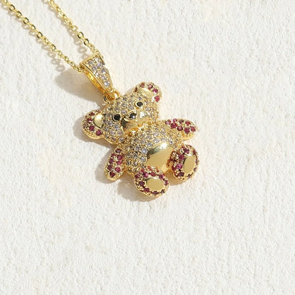 Commute Bear Copper 14k Gold Plated Zircon Necklace In Bulk