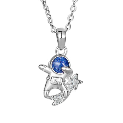 Commute Cartoon Character Sterling Silver Plating Inlay Artificial Gemstones Pendant Necklace