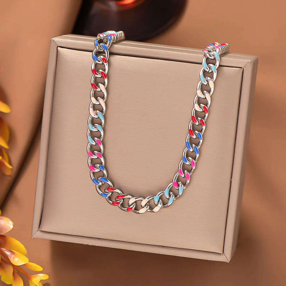 Wholesale Commute Color Block Titanium Steel Chain Bracelets Necklace