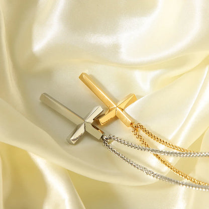 Commute Cross Stainless Steel Plating 18k Gold Plated Pendant Necklace