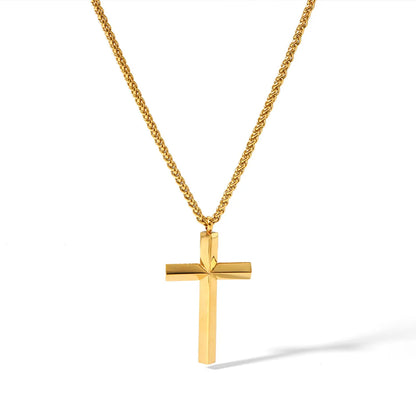 Commute Cross Stainless Steel Plating 18k Gold Plated Pendant Necklace