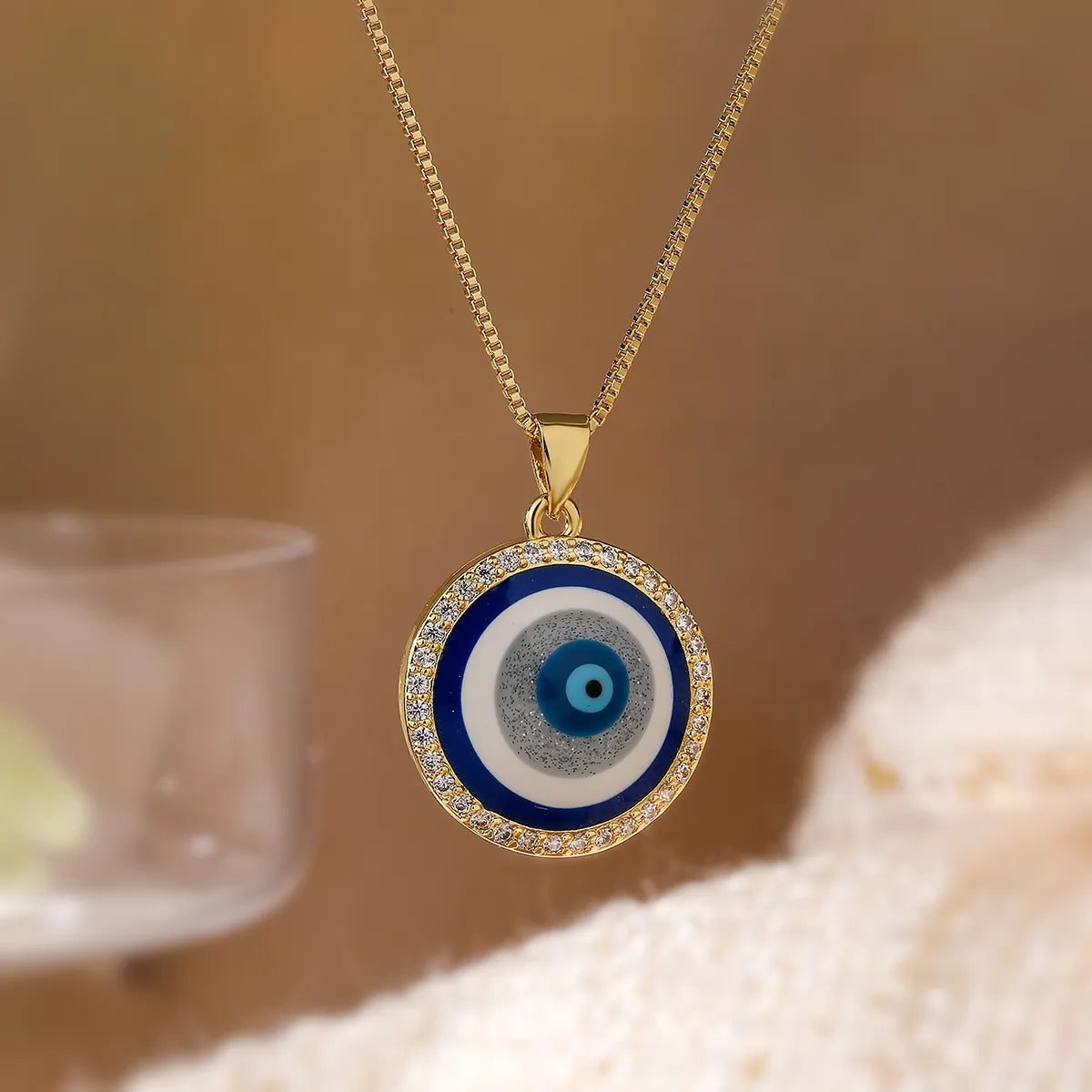 Commute Devil's Eye Copper 18k Gold Plated Zircon Pendant Necklace In Bulk