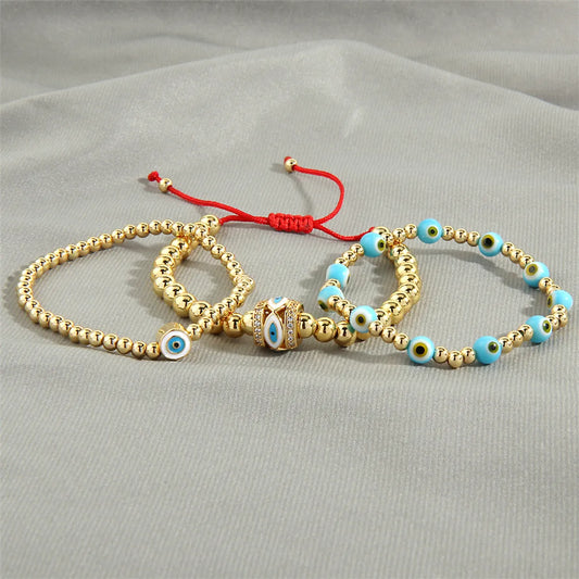 Commute Eye Resin Copper Beaded Enamel Inlay Zircon 18k Gold Plated Twisted Cable Bracele