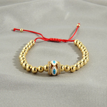 Commute Eye Resin Copper Beaded Enamel Inlay Zircon 18k Gold Plated Twisted Cable Bracele