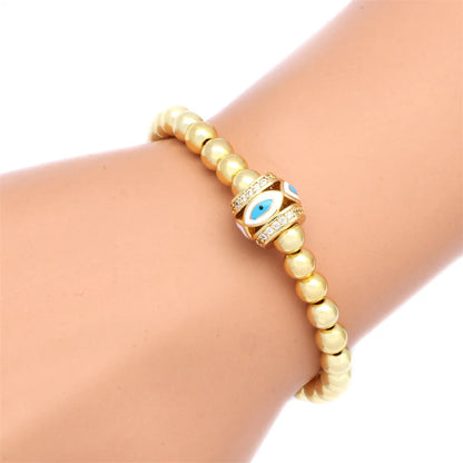 Commute Eye Resin Copper Beaded Enamel Inlay Zircon 18k Gold Plated Twisted Cable Bracele