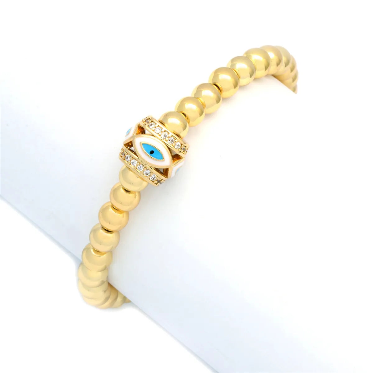 Commute Eye Resin Copper Beaded Enamel Inlay Zircon 18k Gold Plated Twisted Cable Bracele