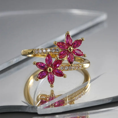 Commute Flower Copper Plating Inlay Zircon Rings