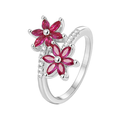 Commute Flower Copper Plating Inlay Zircon Rings