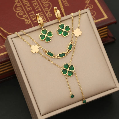 Commute Flower Stainless Steel Plating Inlay Zircon Pendant Necklace