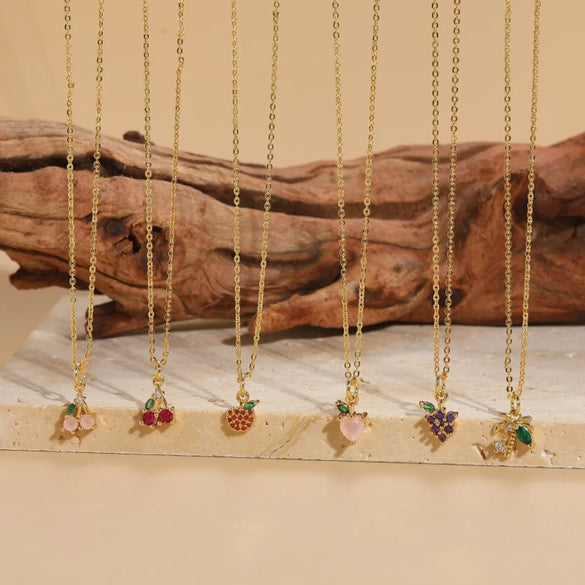 Commute Fruit Copper 14k Gold Plated Zircon Pendant Necklace In Bulk