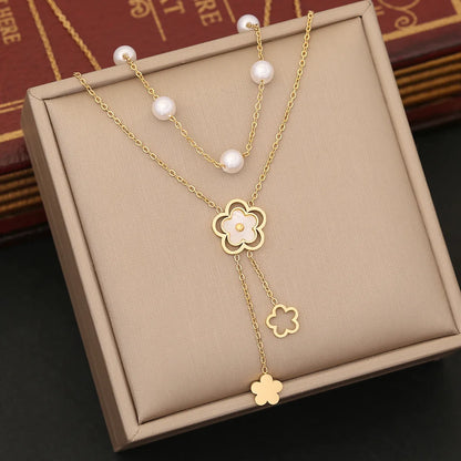 Commute Heart Shape Flower Stainless Steel Plating Pendant Necklace