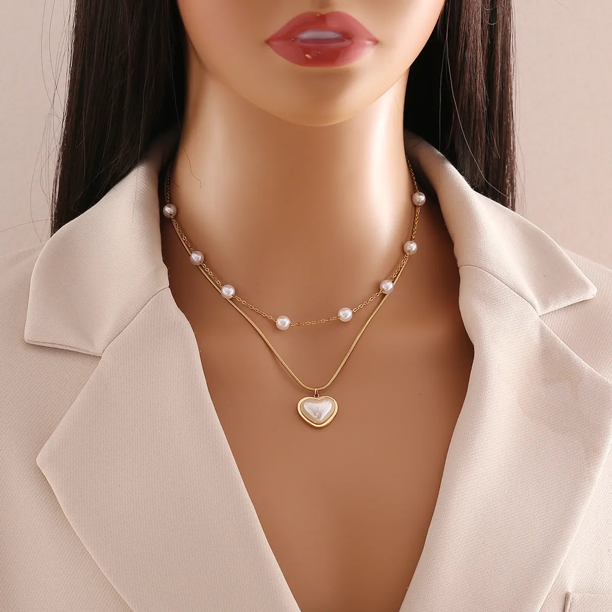 Commute Heart Shape Stainless Steel Layered Plating Necklace