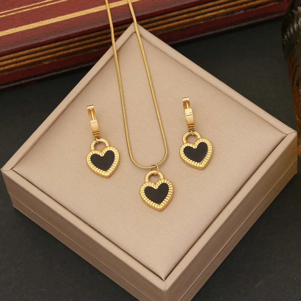 Commute Heart Shape Stainless Steel Plating Gold Plated Jewelry Set