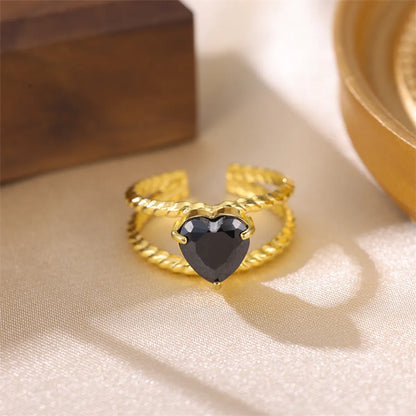 Commute Heart Shape Stainless Steel Plating Inlay Zircon 18k Gold Plated Open Rings