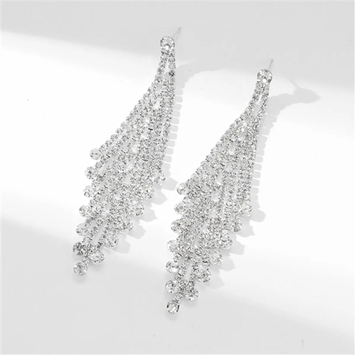 Commute Korean Style Solid Color Rhinestone Plating Inlay Rhinestones Silver Plated Women's Drop Earrings