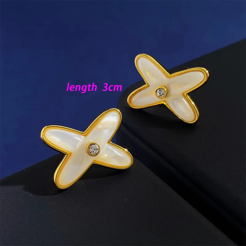 Commute Letter Alloy Plating Inlay White Shell Zircon 18K Gold Plated Women'S Earrings Necklace