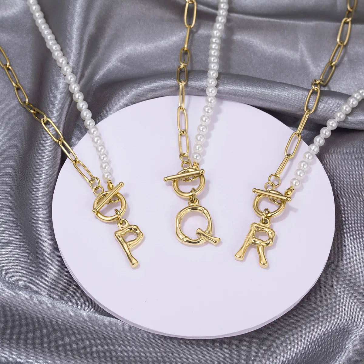 Commute Letter Stainless Steel Plating Inlay Pearl 14k Gold Plated Necklace