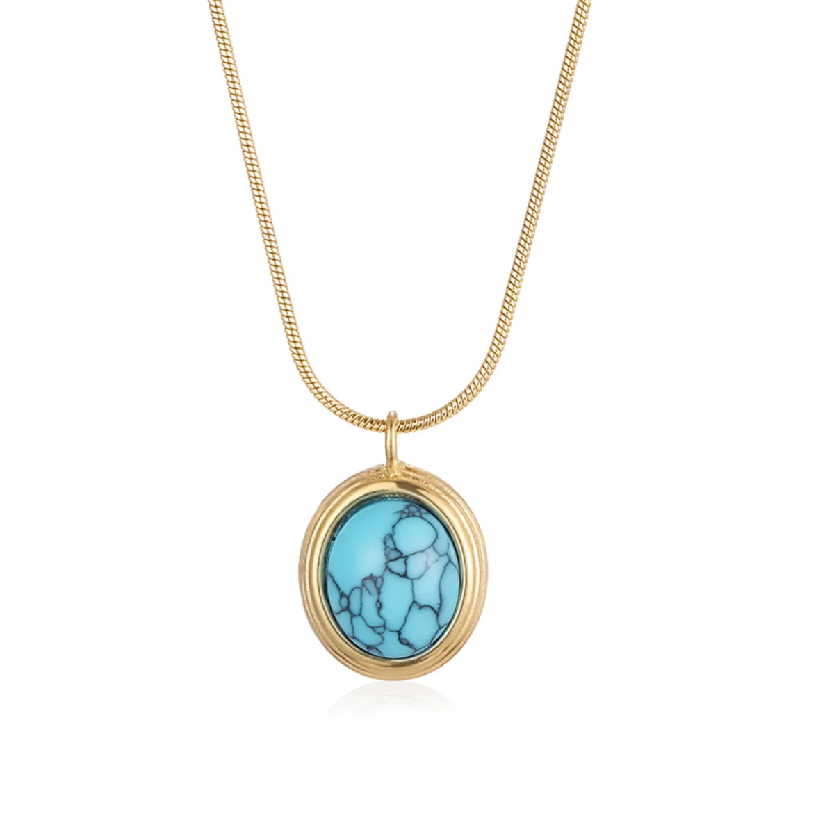 Wholesale Jewelry Commute Oval Stainless Steel Turquoise 18K Gold Plated Plating Inlay Pendant Necklace