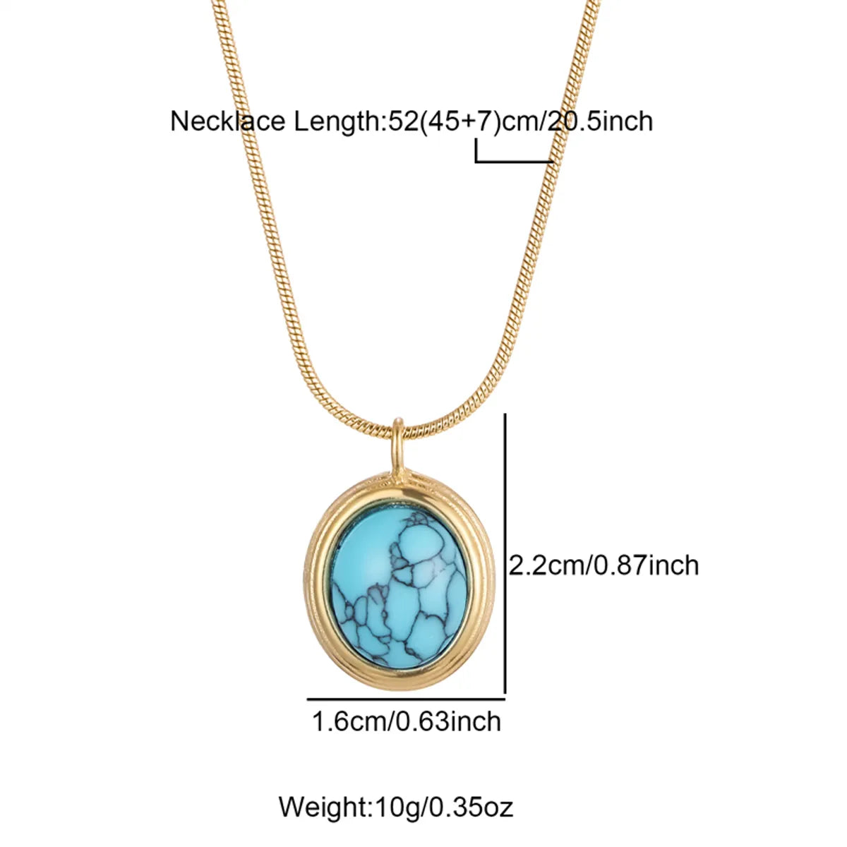 Wholesale Jewelry Commute Oval Stainless Steel Turquoise 18K Gold Plated Plating Inlay Pendant Necklace