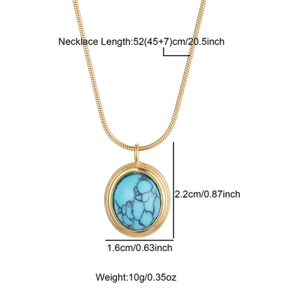 Wholesale Jewelry Commute Oval Stainless Steel Turquoise 18K Gold Plated Plating Inlay Pendant Necklace