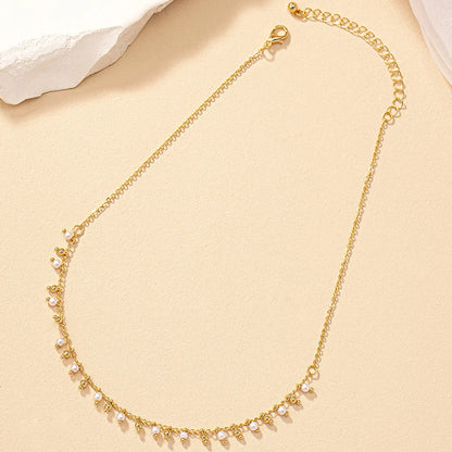 Commute Round Alloy Inlay Pearl Women's Necklace