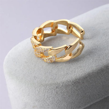 Commute Round Copper Plating Inlay Zircon 18k Gold Plated Open Rings