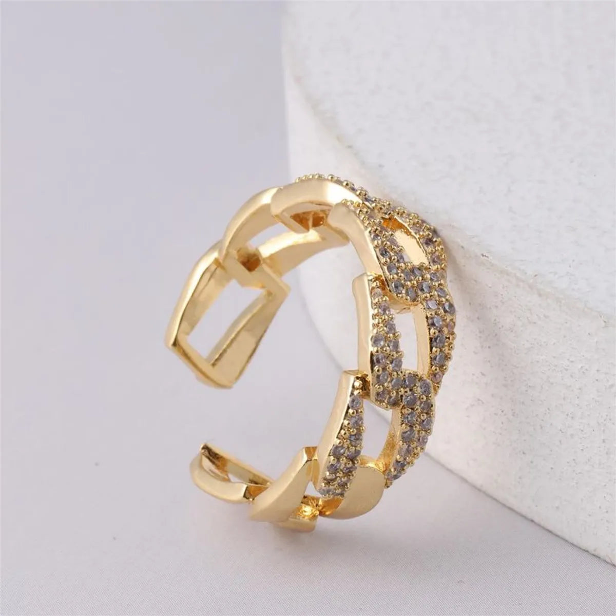 Commute Round Copper Plating Inlay Zircon 18k Gold Plated Open Rings