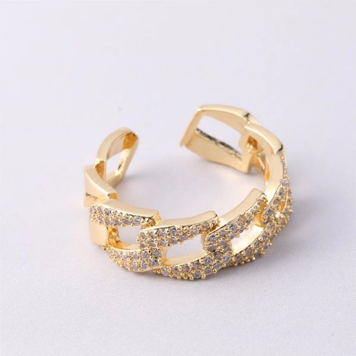 Commute Round Copper Plating Inlay Zircon 18k Gold Plated Open Rings