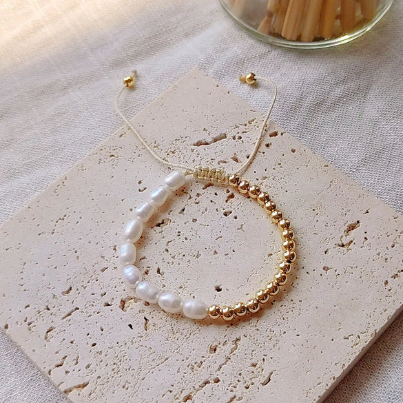 Commute Round Freshwater Pearl Shell Copper Knitting Women'S Bracelets