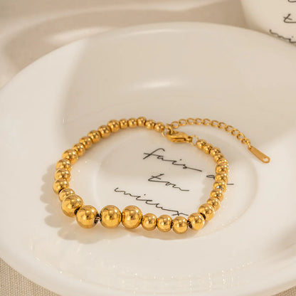 Commute Round Stainless Steel Beaded Plating 18k Gold Plated Bracelets