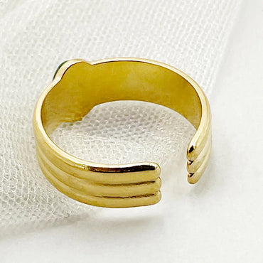 304 Stainless Steel 14K Gold Plated Commute Plating Inlay Round Natural Stone Open Rings