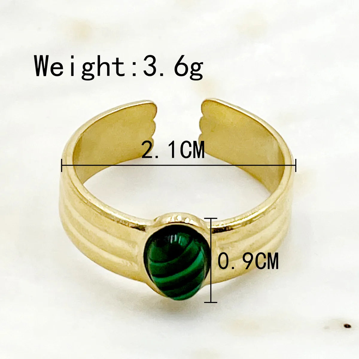 304 Stainless Steel 14K Gold Plated Commute Plating Inlay Round Natural Stone Open Rings