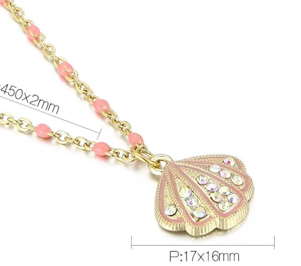 Wholesale Jewelry Commute Shell Titanium Steel Zircon 18K Gold Plated Plating Inlay Pendant Necklace