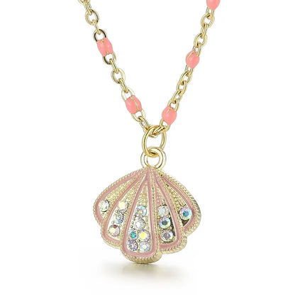 Wholesale Jewelry Commute Shell Titanium Steel Zircon 18K Gold Plated Plating Inlay Pendant Necklace