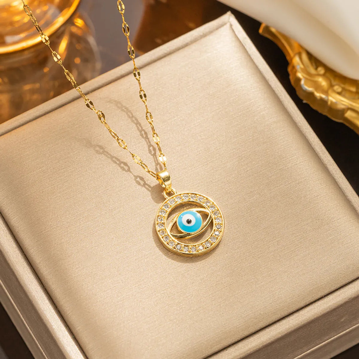 Commute Shiny Eye Stainless Steel Epoxy Inlay Zircon Necklace