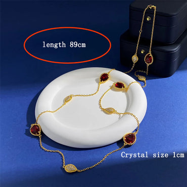 Commute Shiny Water Droplets Copper Inlay Zircon Sweater Chain