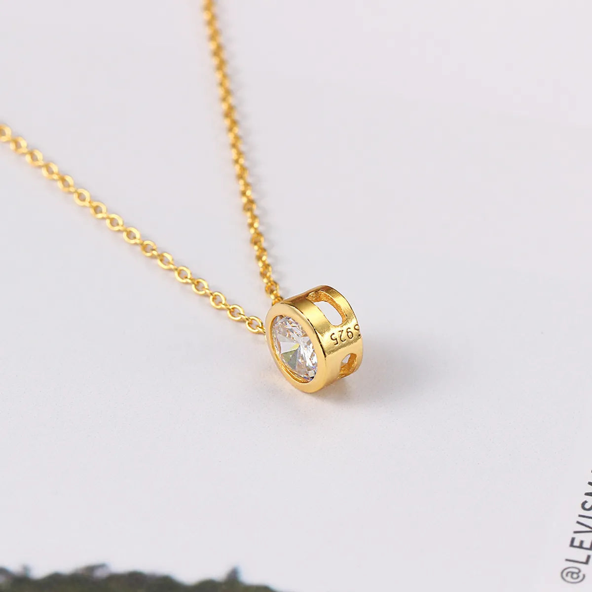 Commute Solid Color Sterling Silver Plating Inlay Zircon Gold Plated Pendant Necklace