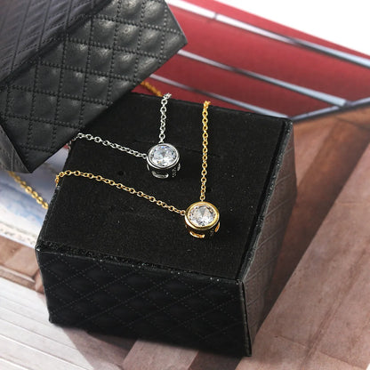 Commute Solid Color Sterling Silver Plating Inlay Zircon Gold Plated Pendant Necklace